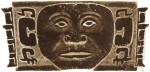 Human mask design on a bronze three-legged tripod