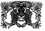 Folk paper-cut – A pair of fish with human faces (Zhenyuan, Gansu)